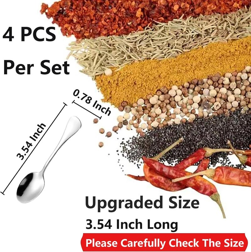 Asanta 4 PCS Tiny Stainless Steel Spoons, [Upgraded Larger Size, 3.54"] Mini Spoons for Spices Jars, Small Condiment Spoon for Spices, Salt, Sugar, Pepper, Honey - Image 2